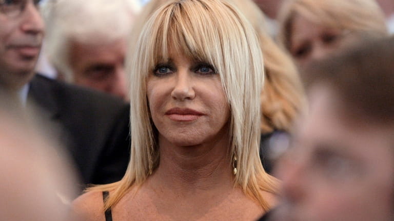 Suzanne Somers is seen during the funeral services for Merv...