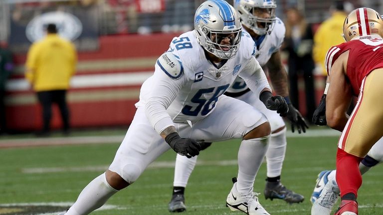 Detroit Lions offensive tackle Penei Sewell (58) blocks during the...