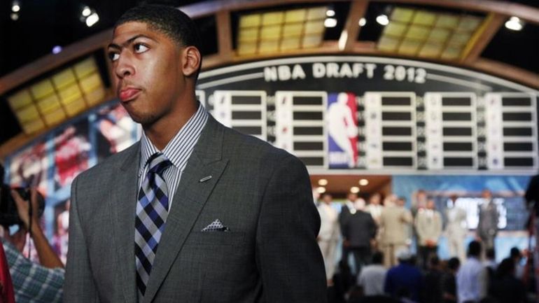 Kentucky's Anthony Davis listens to a question before the NBA...