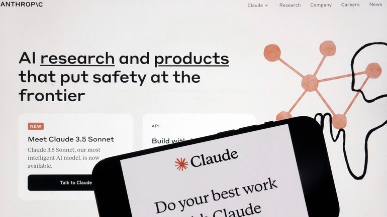 The Anthropic website and mobile phone app are shown in...