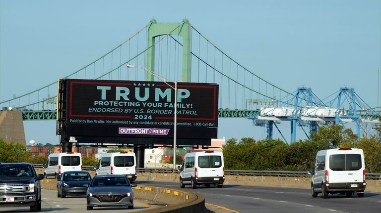 The motorcade of Democratic presidential nominee Vice President Kamala Harris...