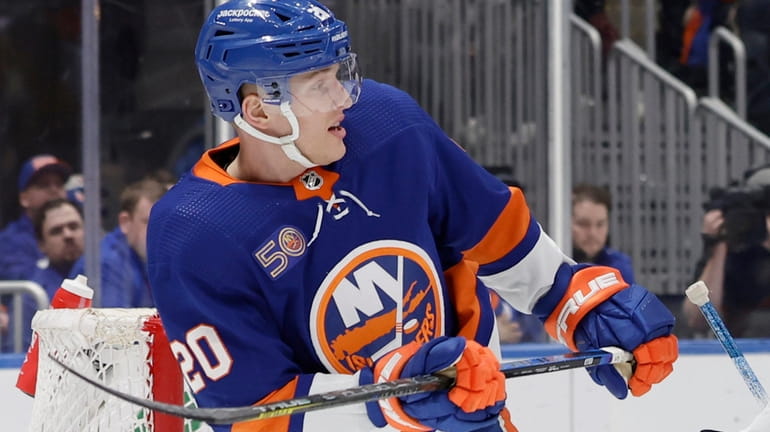 Hudson Fasching of the New York Islanders skates against the...