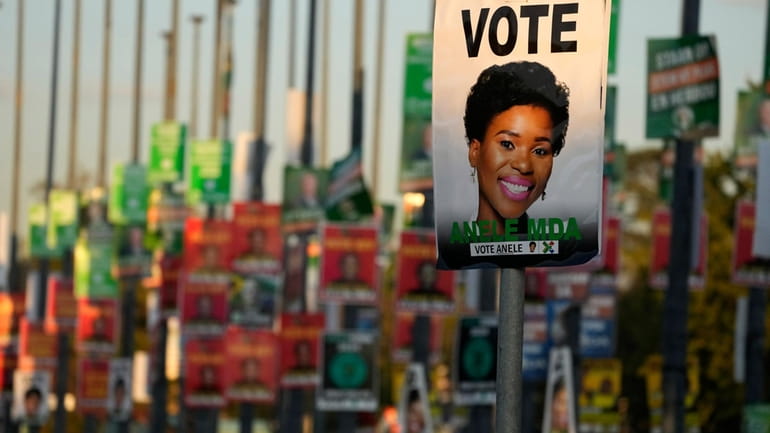 An election poster of independent candidate Anele Mda is displayed...