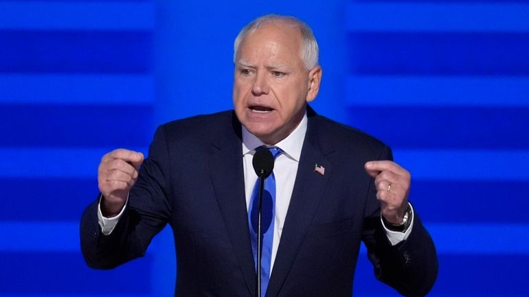 Democratic vice presidential nominee Minnesota Gov. Tim Walz speaks during...