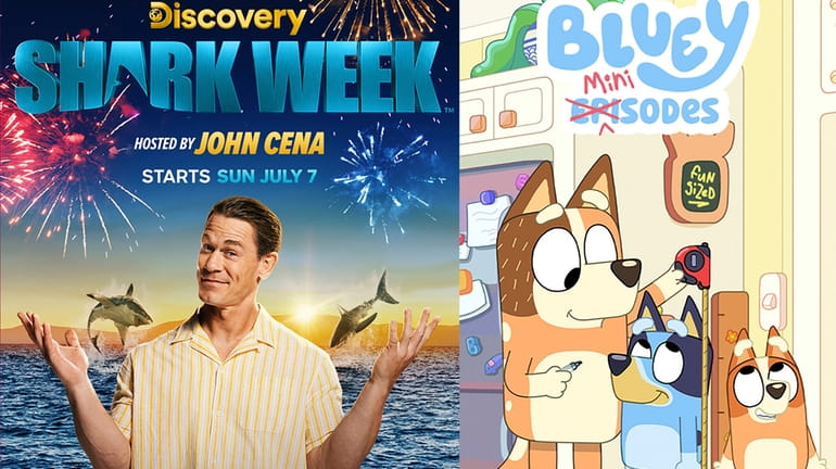 This combination of photos shows promotional art for "Shark Week,"...