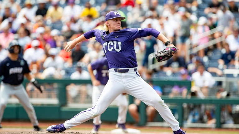 TCU's Kole Klecker throws a pitch against Oral Roberts in...