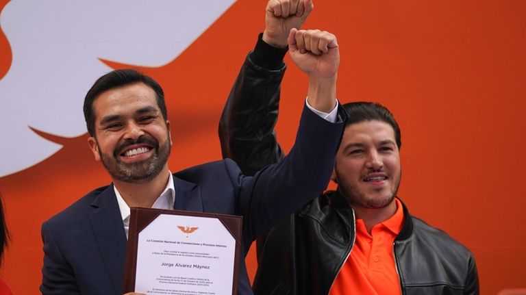 Accompanied by Nuevo León's Gov. Samuel Garcia, Rep. Jorge Álvarez...