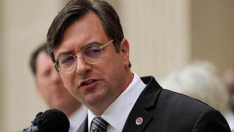 Tennessee Attorney General Jonathan Skrmetti speaks during a news conference,...