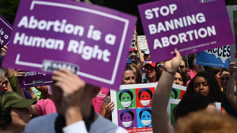 Abortion-rights activists rally in May in front of the U.S....