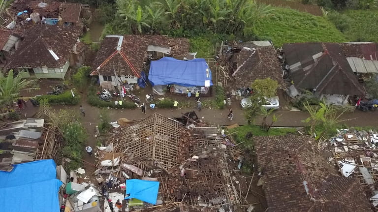 Suka Mulya village is seen damaged following an earthquake in...