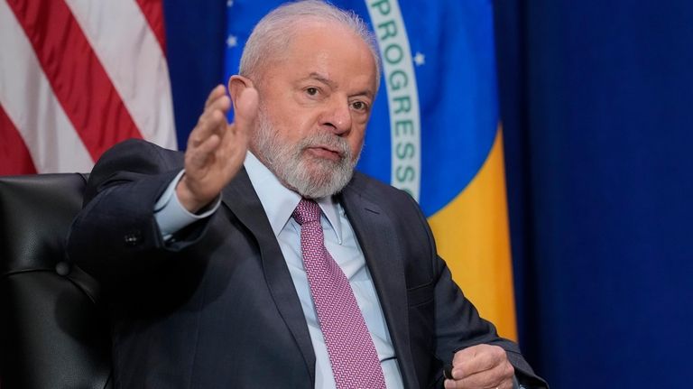 Brazil's President Luiz Inacio Lula da Silva speaks as he...