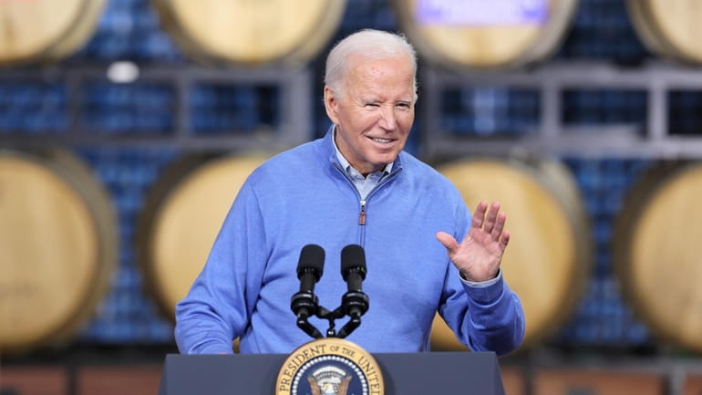 President Joe Biden speaks at Earth Rider Brewery, Thursday, Jan....