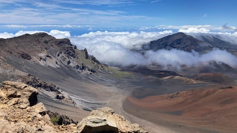 Clouds cover the summit area of Haleakala volcano on Maui...