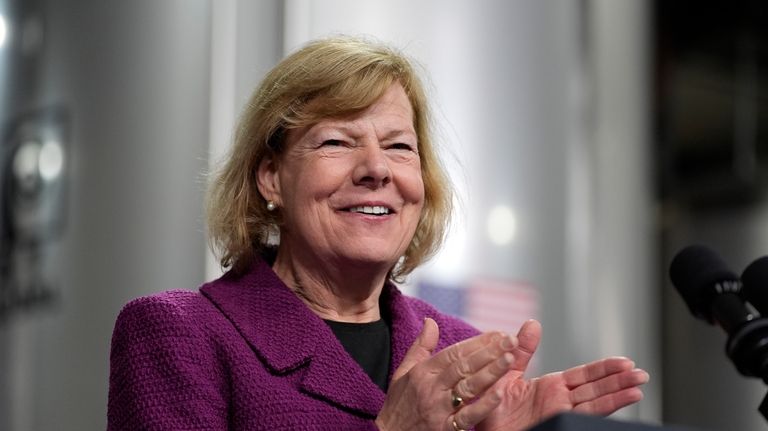 Sen. Tammy Baldwin, D-Wis., speaks Jan. 25, 2024, in Superior,...