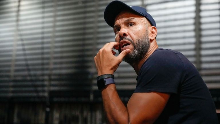 French-Algerian choreographer Mourad Merzouki guides his dancers as they rehearse...