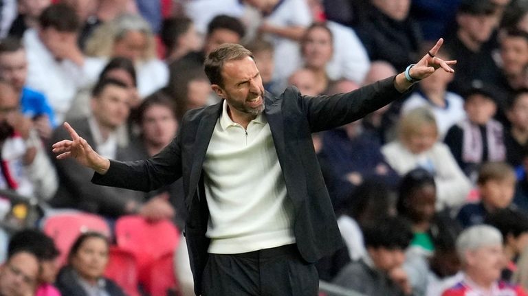 England's head coach Gareth Southgate gestures during the International friendly...