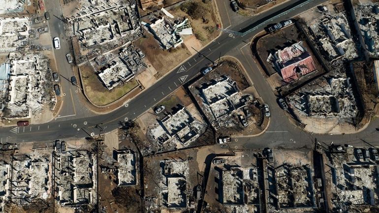 A general view shows the aftermath of a wildfire in...