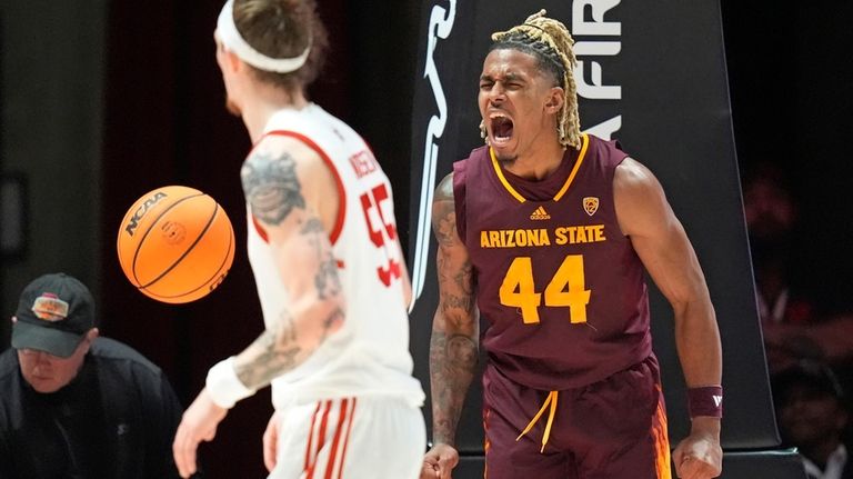 Arizona State guard Adam Miller (44) reacts after scoring against...