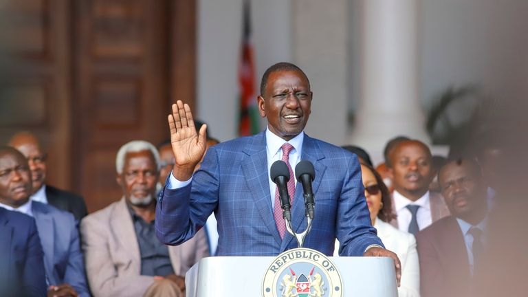 Kenyan President William Ruto gives an address at the State...