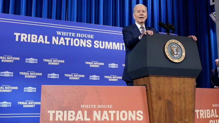 President Joe Biden speaks at the White House Tribal Nations...