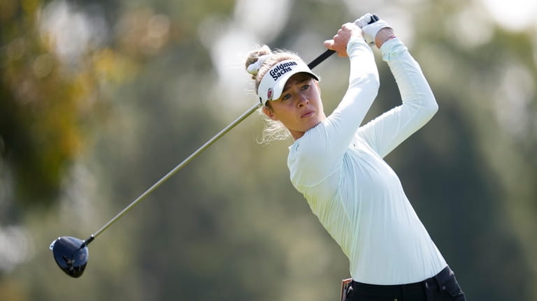 Nelly Korda tees off at the fourth hole during the...